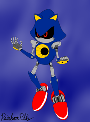 Size: 2667x3600 | Tagged: safe, artist:nicktoonsanimes, metal sonic, 30 days sonic, 2021, black sclera, clenched fists, flat colors, gradient background, looking offscreen, robot, solo