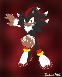 Size: 2803x3504 | Tagged: safe, artist:nicktoonsanimes, shadow the hedgehog, 31 days sonic, 2022, claws, clenched teeth, flat colors, frown, gradient background, looking at viewer, signature, solo, were form, werehog