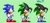 Size: 864x400 | Tagged: safe, artist:sabry949, sonic the hedgehog, oc, oc:ashura the hedgehog, hedgehog, 2023, blue shoes, classic sonic, classic sonic (universe), duality, duo, frown, green background, looking offscreen, male, pixel art, red shoes, reference inset, simple background, sonic the hedgehog 3, sprite, standing, style emulation
