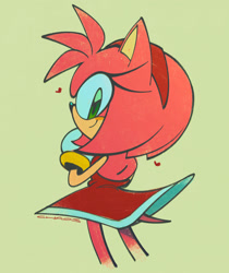 Size: 1722x2047 | Tagged: safe, artist:chaoslose, amy rose, 2025, beige background, blushing, heart, looking at viewer, looking back, looking back at viewer, signature, simple background, smile, solo, standing