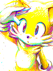 Size: 480x640 | Tagged: safe, artist:inano2009, miles "tails" prower, 2009, :o, cute, looking offscreen, mouth open, simple background, solo, standing, tailabetes, white background