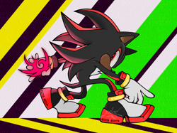 Size: 2732x2048 | Tagged: safe, artist:deejamari, artist:rdgr-31, editor:rdgr-31, shadow the hedgehog, 2024, abstract background, color edit, dark skin, edit, glowing eyes, holding something, looking at viewer, shadow's logo, solo