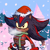 Size: 1763x1775 | Tagged: safe, artist:rdgr-31, shadow the hedgehog, 2023, abstract background, christmas, christmas sweater, christmas tree, clothes, dark skin, ear fluff, eyelashes, flower, frown, looking offscreen, scarf, snow, snowing, solo, standing, sweater, tree, winter, yellow sclera