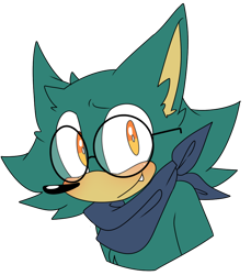 Size: 842x918 | Tagged: safe, artist:pakigecko, wolf, 2018, bandana, blushing, bust, cute, ear fluff, flat colors, gears the wolf, glasses, looking at viewer, one fang, simple background, smile, solo, transparent background