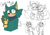 Size: 2820x1973 | Tagged: safe, artist:pakigecko, gadget the wolf, wolf, sonic forces, 2017, arm around shoulders, bandana, bust, character name, duo, flat colors, gears the wolf, gizmo the wolf, glasses, line art, mouth open, one fang, signature, simple background, sketch, smile, solo focus, waving, white background, yelling