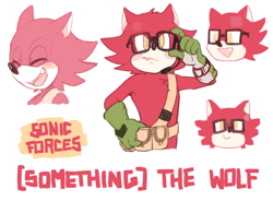 Size: 3400x2500 | Tagged: safe, artist:iku-t0, gadget the wolf, wolf, sonic forces, 2017, blushing, bust, character name, cute, english text, glasses, looking offscreen, one fang, simple background, smile, solo, text, white background