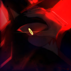 Size: 2048x2048 | Tagged: safe, artist:tamtam88, shadow the hedgehog, 2025, claws, crossover, dark, glowing, glowing eyes, gradient background, hand on own face, jinu (k-pop demon hunters), k-pop demon hunters, looking at viewer, solo