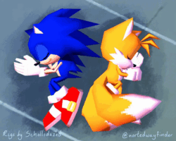 Size: 800x640 | Tagged: safe, artist:nortedwayfinder, artist:schollidazed, miles "tails" prower, sonic the hedgehog, sonic the hedgehog 2 (2022), 2025, 3d, animated, duo, ear twitch, eyes closed, gif, low poly, lying down, lying on side, redraw, signature, sleeping, smile, wholesome