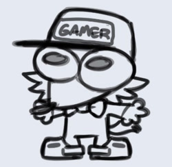 Size: 1094x1067 | Tagged: safe, artist:pocketscribbs, ian jr, 2024, baseball cap, cap, cute, grey background, hat, ianabetes, line art, looking offscreen, looking up, monochrome, simple background, solo