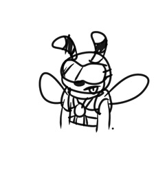 Size: 1080x1109 | Tagged: safe, artist:artflameball, bee, 2025, line art, looking at each other, mello bee, monochrome, simple background, solo, tongue out, white background
