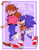 Size: 3500x4500 | Tagged: safe, artist:pastelmangos, sonic the hedgehog, oc, oc:penny, hedgehog, human, 2022, abstract background, bandana, clothes, duo, eyebrow clipping through hair, eyebrows clipping through hair, female, looking at each other, male, signature, smile, smiling at each other, standing, walking, wink, winking at them