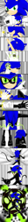 Size: 467x3655 | Tagged: safe, artist:gothnebula, artist:yothelion, sonic the hedgehog, hedgehog, 2016, abstract background, cat noir (miraculous), comic, crossover, miraculous: tales of ladybug & cat noir, posing, ring (jewelry), solo, transformation