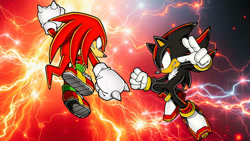 Size: 1192x670 | Tagged: safe, artist:soniclover82, knuckles the echidna, shadow the hedgehog, alternate version, duo, wallpaper