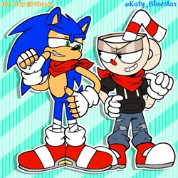 Size: 1280x1280 | Tagged: safe, artist:katy_bluestar, sonic the hedgehog, cuphead