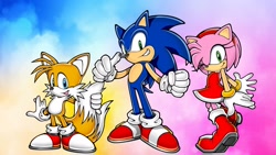 Size: 1920x1080 | Tagged: safe, artist:soniclover82, amy rose, miles "tails" prower, sonic the hedgehog, trio, wallpaper