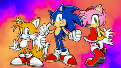 Size: 1192x670 | Tagged: safe, artist:soniclover82, amy rose, miles "tails" prower, sonic the hedgehog, alternate version, trio, wallpaper