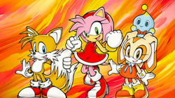 Size: 1192x670 | Tagged: safe, artist:soniclover82, amy rose, cheese (chao), cream the rabbit, miles "tails" prower