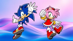 Size: 1920x1080 | Tagged: safe, artist:soniclover82, amy rose, sonic the hedgehog, duo, wallpaper