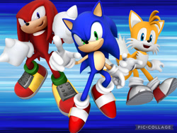 Size: 1920x1443 | Tagged: safe, artist:sonicanimations1991, knuckles the echidna, miles "tails" prower, sonic the hedgehog, 3d, team sonic, trio, watermark