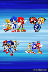 Size: 828x1242 | Tagged: safe, artist:sonicanimations1991, knuckles the echidna, miles "tails" prower, sonic the hedgehog, sonic heroes, 3d, fly type icon, power type icon, speed type icon, team sonic, trio, watermark
