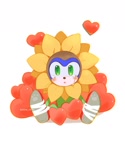 Size: 1080x1300 | Tagged: safe, artist:satow_tewu, sonic the hedgehog, 2025, :o, blushing, crying, heart, looking at viewer, mouth open, signature, simple background, sitting, solo, sonic boom (tv), sunflower, sunflower sonic, tears, white background