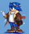Size: 1026x1181 | Tagged: safe, artist:artisyone, paulie the hedgehog, hedgehog, 2022, aviator jacket, blue background, boots, clothes, eyewear on head, gloves, goggles, goggles on head, hand in pocket, jacket, looking at viewer, movie style, pointing, scarf, shoelaces, signature, simple background, smile, solo, sonic the hedgehog (shogakukan), standing