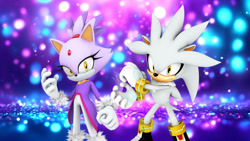 Size: 1192x670 | Tagged: safe, artist:soniclover82, blaze the cat, silver the hedgehog, 3d, alternate version, duo, wallpaper