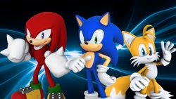 Size: 1920x1080 | Tagged: safe, artist:soniclover82, knuckles the echidna, miles "tails" prower, sonic the hedgehog, 3d, team sonic, trio, wallpaper