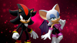 Size: 1192x670 | Tagged: safe, artist:soniclover82, rouge the bat, shadow the hedgehog, 3d, alternate version, duo, wallpaper