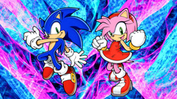 Size: 1192x670 | Tagged: safe, artist:soniclover82, amy rose, sonic the hedgehog, alternate version, amy x sonic, duo, shipping, straight, wallpaper