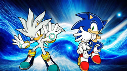 Size: 1192x670 | Tagged: safe, artist:soniclover82, silver the hedgehog, sonic the hedgehog, alternate version, duo, wallpaper