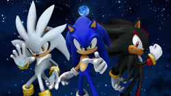 Size: 1192x670 | Tagged: safe, artist:soniclover82, shadow the hedgehog, silver the hedgehog, sonic the hedgehog, sonic the hedgehog (2006), 3d, alternate version, moon, star (sky), trio, wallpaper