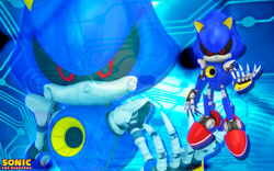 Size: 1131x707 | Tagged: safe, artist:sonicthehedgehogbg, metal sonic, 3d, solo, wallpaper