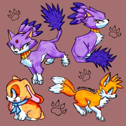 Size: 2048x2048 | Tagged: safe, artist:meowzmoo, blaze the cat, cream the rabbit, miles "tails" prower, feral, feralized
