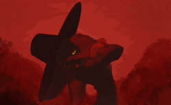 Size: 2048x1261 | Tagged: safe, artist:beesinmymoth, shadow the hedgehog, 2025, abstract background, clothes, crossover, eyestrain, glowing eyes, hands on own face, hat, jinu (k-pop demon hunters), k-pop demon hunters, leaning back, lidded eyes, looking at viewer, solo, standing