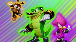 Size: 1920x1080 | Tagged: safe, artist:soniclover82, charmy bee, espio the chameleon, vector the crocodile