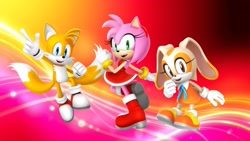Size: 1920x1080 | Tagged: safe, artist:soniclover82, amy rose, cream the rabbit, miles "tails" prower