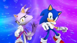 Size: 1920x1080 | Tagged: safe, artist:soniclover82, blaze the cat, sonic the hedgehog, 3d, duo, wallpaper