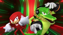 Size: 1920x1080 | Tagged: safe, artist:soniclover82, knuckles the echidna, vector the crocodile, 3d, duo, wallpaper