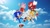Size: 1920x1080 | Tagged: safe, artist:soniclover82, amy rose, knuckles the echidna, miles "tails" prower, sonic the hedgehog, 3d, clouds, group, team sonic, wallpaper