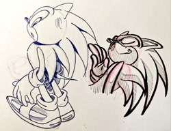 Size: 2048x1573 | Tagged: safe, artist:stupidfred0, sonic the hedgehog, 2025, grey background, line art, monochrome, simple background, sketch, solo