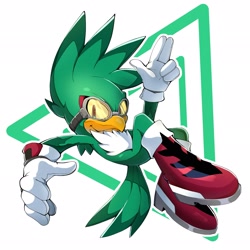 Size: 2048x2048 | Tagged: safe, artist:nutty__fox, jet the hawk, 2025, abstract background, goggles, outline, posing, redraw, smile, smiling at viewer, solo