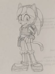 Size: 1536x2048 | Tagged: safe, artist:korriju, perci the bandicoot, 2023, hand on hip, line art, looking at viewer, monochrome, pencilwork, smile, smiling at viewer, solo, sonic boom (tv), standing, traditional media