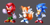 Size: 6000x3000 | Tagged: safe, artist:someothermember, knuckles the echidna, miles "tails" prower, sonic the hedgehog, 2025, absurd res, blue shoes, classic knuckles, classic sonic, classic tails, grey background, lineless, simple background, standing, team sonic, trio