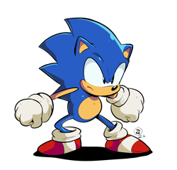 Size: 2503x2395 | Tagged: safe, artist:jaqartdood, sonic the hedgehog, 2022, classic sonic, clenched fists, frown, looking offscreen, shadow (lighting), signature, simple background, solo, standing, white background