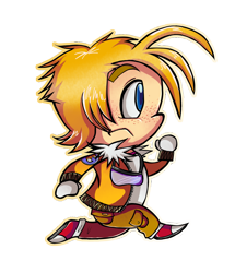 Size: 3499x4062 | Tagged: safe, artist:shadow-luna, miles "tails" prower, human, 2014, chibi, clenched fists, clothes, freckles, frown, gloves, goggles, goggles around neck, humanized, jacket, looking offscreen, nike mouth, outline, pants, running, shoes, simple background, solo, transparent background