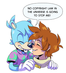 Size: 2272x2512 | Tagged: safe, artist:finimun, chris thorndyke, dave the intern, human, 2017, blushing, chrisabetes, clenched teeth, copyright laws, daveabetes, dialogue, duo, english text, eyes closed, gay, hands on shoulders, headshot, meme, shipping, simple background, smile, speech bubble, thorndave, transparent background
