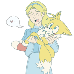 Size: 360x360 | Tagged: safe, artist:nannelflannel, maria robotnik, miles "tails" prower, human, 2018, blushing, carrying them, cute, duo, eyes closed, flat colors, heart, looking offscreen, open smile, simple background, smile, standing, white background