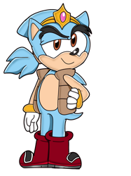 Size: 1280x1707 | Tagged: safe, artist:dragon22551, uncle chuck, hedgehog, 2023, aged down, alternate universe, au:sonic underground, boots, clothes, crown, gilet, hand on hip, lidded eyes, looking at viewer, simple background, smile, smiling at viewer, solo, standing, transparent background, uekawa style, younger