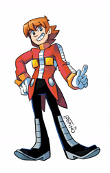 Size: 900x1408 | Tagged: safe, artist:glacierchanneleo1, chris thorndyke, human, 2016, aged up, alignment swap, clenched teeth, hand on hip, idw style, looking at viewer, older, pointing, signature, simple background, smile, smiling at viewer, solo, standing, white background